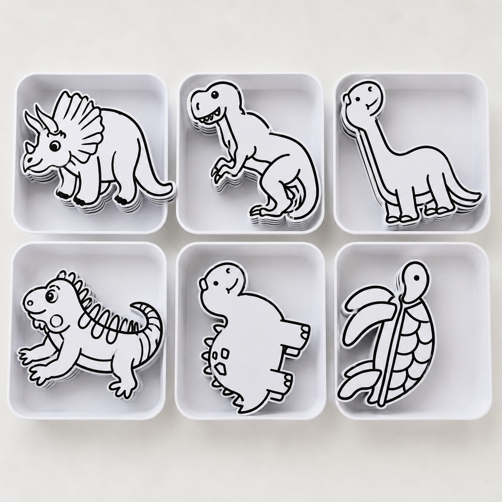 Dinosaurios en bandeja blanca para pintar